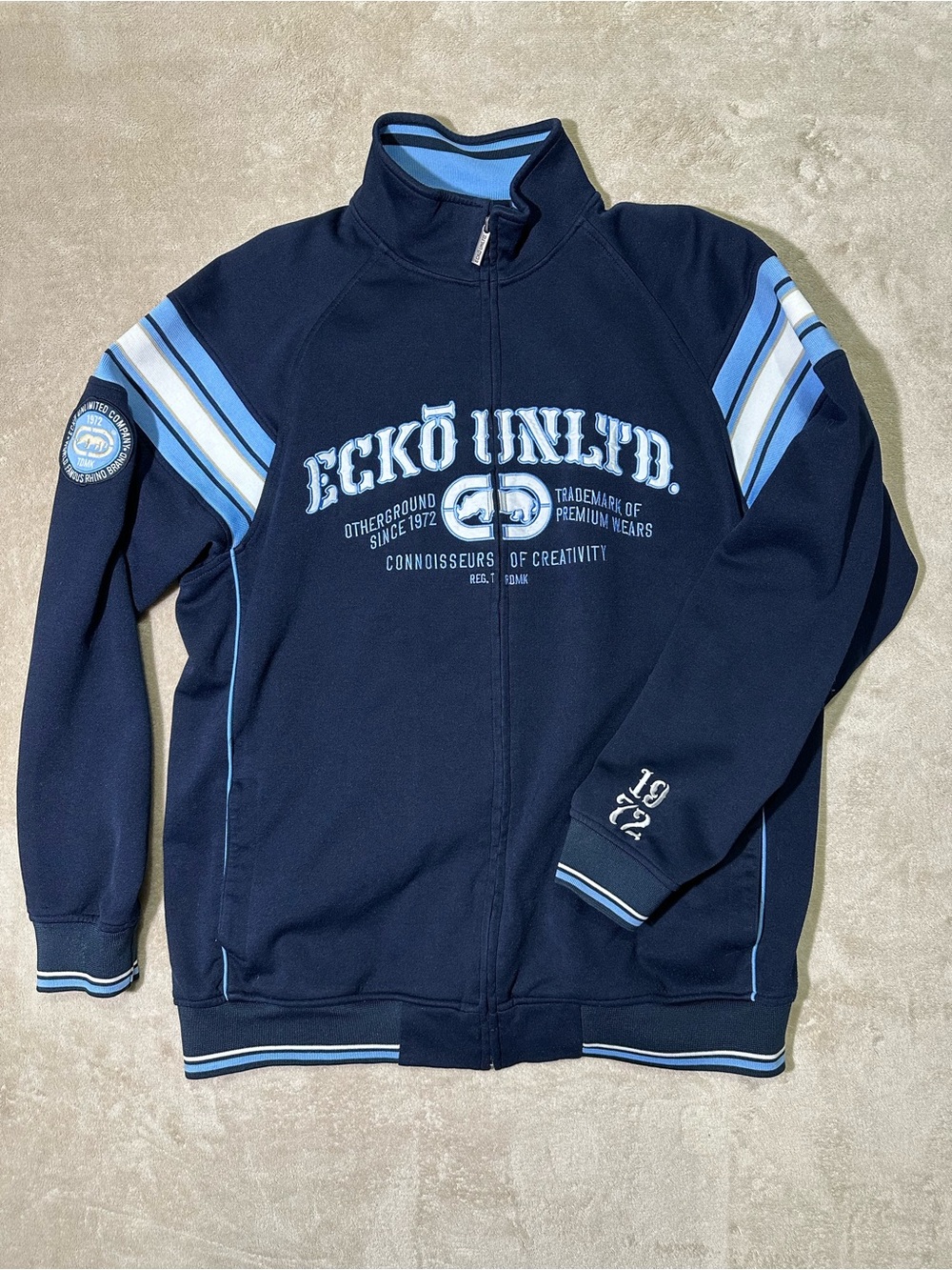 Ecko Unltd Men’s XL Track Jacket Navy Blue Embroidered Rhino 1972 Y2K Streetwear